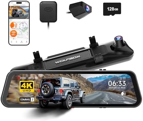 WOLFBOX G900 Pro Dashcam Rétroviseur 12" 4K+|5K STARVIS 2 pour Voiture + WiFi GPS Carte 128GB Gratuite
