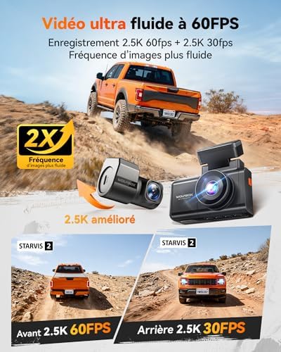 WOLFBOX X3 PRO Dashcam 1440P 60FPS Double Starvis 2 IMX675 ADAS Avant Arrière GPS 64Go Inclus