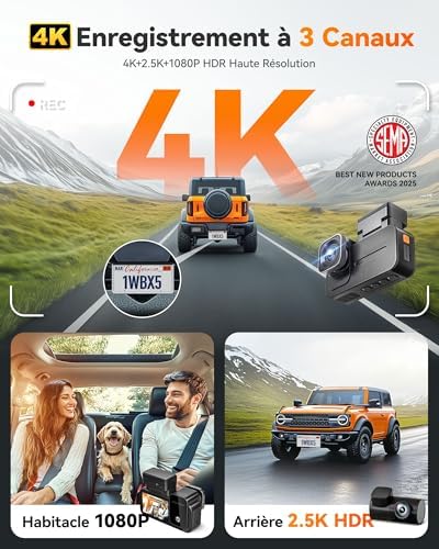 WOLFBOX X5 Caméra 3 Canaux 4K+|5K+1080P Starvis 2 IMX678 8MP + GPS WiFi 5.8GHz Écran Tactile 128Go
