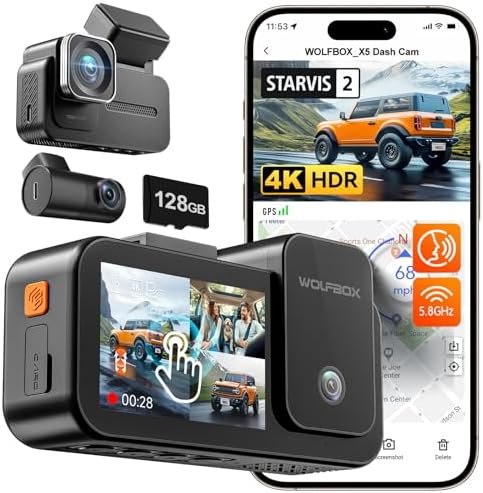 WOLFBOX X5 Caméra 3 Canaux 4K+|5K+1080P Starvis 2 IMX678 8MP + GPS WiFi 5.8GHz Écran Tactile 128Go